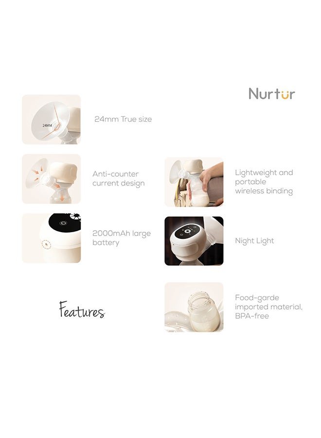 Nurtur Pack Of 1 Electric Breast Pump Wearable Portable And Efficient Wireless Breast Pump Lcd Display Small And Light Weight Extractor Gifts For New Mom Milk Suction White 180Ml - Image 3
