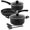 DELICI Nonstick Cookware Set 7 Pcs (NCS7G) | 10X Tougher Coating | Quick & Even Heat Distribution | Suitable for Hot Plate, Halogen, Ceramic, Gas | 24cm Casserole with Lid, 18cm Saucepan with Lid, 24cm Frypan and 2 Nylon Spatulas