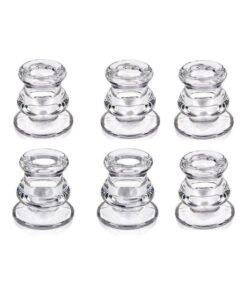 WAOKN Elegant Glass Candlestick Holders Set of 6 - Tapered Design for Wedding Celebration Tables, Anniversary Dinner Gatherings, Sophisticated Dining Room Displays, Romantic Valentine's Day Settings, and Any Special Occasion Decor