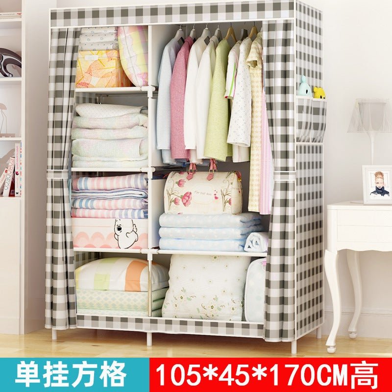Self-Pickup Simple Wardrobe Fabric Wardrobe With Reinforced Steel Frame, Single-Person Storage, Dustproof