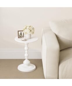 BaytEasy Metal Round Side Table | Coffee Table, Vintage Matte White Nightstand for Bedside or Sofa, Small Accent Pedestal Table for Living Room, Bedroom, Patio and Bar (White 52cm*40cm) - Image 3