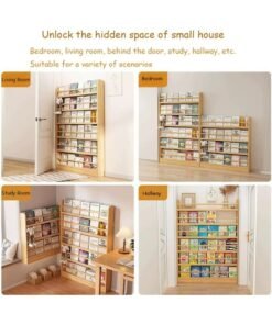 XiuWoo 4-Tier Expandable Door Storage Rack, Behind Door Bookshelf, Wooden Bookshelf, Natural Toy Storage Rack, Wall-Mounted Wooden Storage Rack, Corner Bookcase