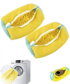 Shoe Washing Bag for Washing Machine, 2 Pack Portable Shoe Care Bag Shoe Bag Washing Machine, Deep Cleaning Shoe Bag, Reusable Shoe Washing Bag for All Shoe Types and Sizes, Yellow