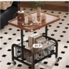 XiuWoo Retro Small Mobile Coffee Table Cart Mid-Century Modern Side Table with Removable Metal Storage Basket Wheels, Multi-Functional Storage Coffee Table for Small Spaces, Bedroom, Living Room Office Rolling Organizer, Space-Saving Bedside Nightstand