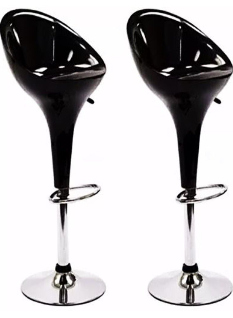 AL WADI FURNITURE Set Of 2 Adjustable Up and Down High Back Scoop Bar Stools Comfortable Swivel Chair With Stainless Steel Base And Footrest - Black