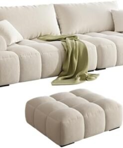Comfynest Modern Off-White Sofa Upholstered In Anti Cat Scratch Fabric Latex & Sponge Seat Filling