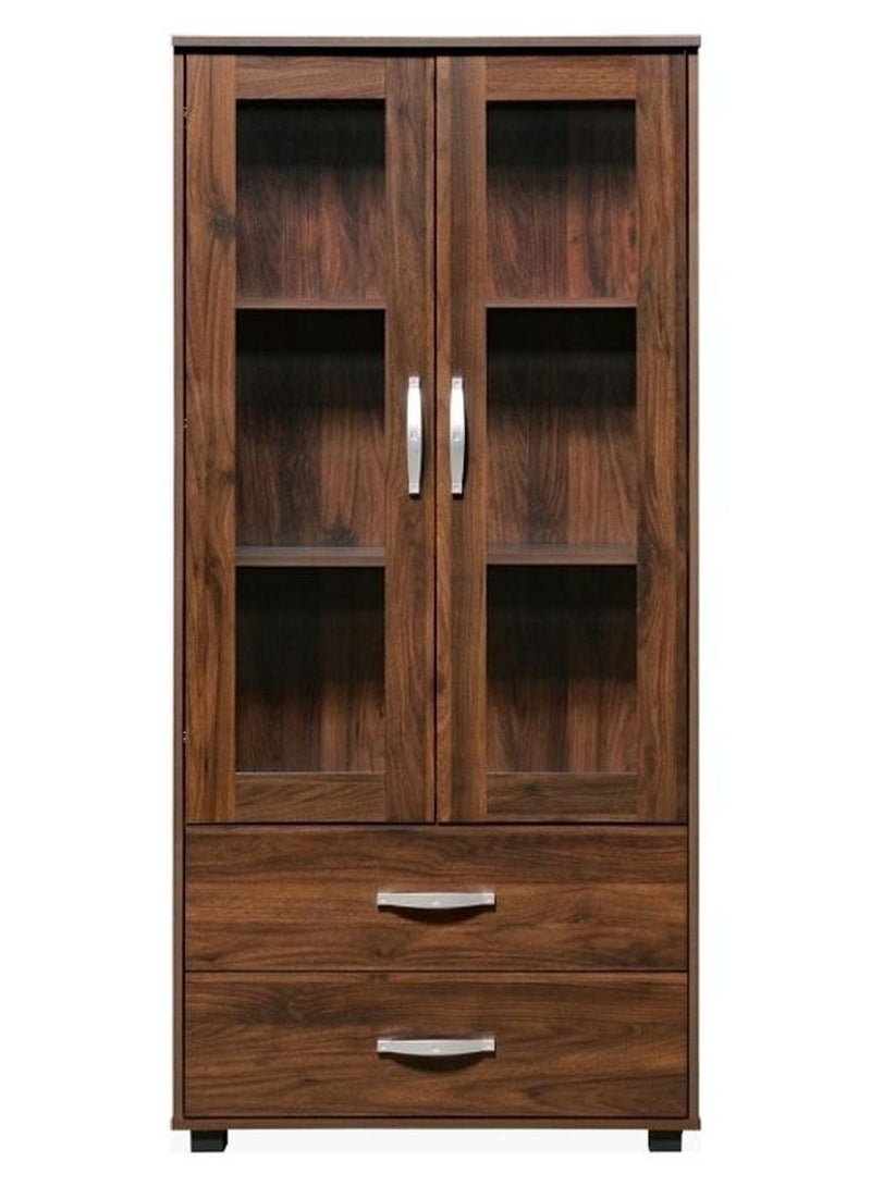 Home Box Wooden Showcase with 2 Drawer Brown