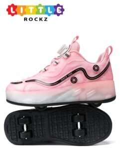 LITTLE ROCKZ Double Wheel LED Flash Light Fashion Shiny Sneaker Skate Heelys Shoes With Lightning Sole