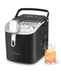 CROWNFUL Ice Maker Countertop with Handle, Self-Cleaning Ice Maker with Scoop and Basket, 12KG/24H,9 Cubes in 6 Mins,Portable Small Ice Machine with Scoop and Basket for Home Kitchen Office Bar Party