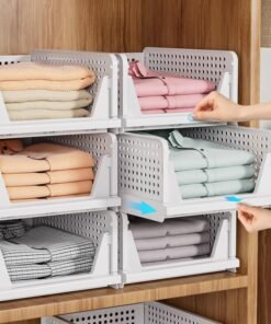 HOMIFLY 6 Pieces Stackable Wardrobe Clothing Organizer for Storage/Foldable Cupboard Organizer for Clothes/Polypropylene Multipurpose Space Organizers/Adjustable Sliding Drawer (White)
