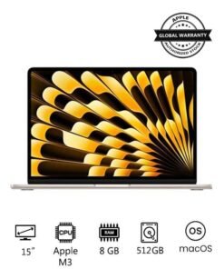 Apple New 2024 MacBook Air MRYT3 15-inch Display, Apple M3 Chip 8-Core CPU 10-Core GPU Processor/8GB RAM/512GB SSD/Intel UHD Graphics(International version) English Starlight