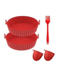 LDQ 2 Pcs Air Fryer Silicone Liners Food Safe Non Stick Air fryers Basket with Oil Brush & 2pcs Hand Clip Oven Accessories, Reusable Replacement of Flammable Parchment Liner Paper Fits 3QT - 5QT Air Fryer