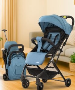 BAYBEE Foldable Cabin Baby Stroller Pram for Baby with Metal Frame, 3-Position Adjustable Seat & Canopy, Bassinet, Parent Handle, 5 Point Safety Belt, Stroller for Kids Toddler 0 to 3 Years Boy Girl Blue