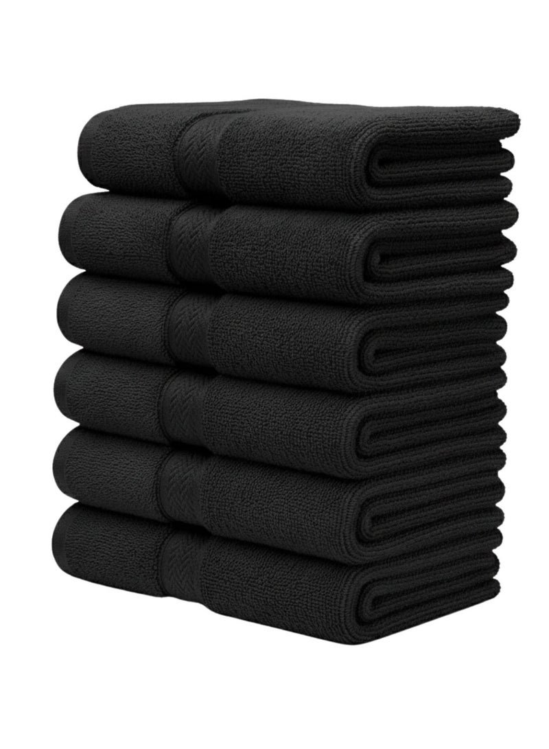 1Chase Luxury Hand Towels Set of 6 – 100% Egyptian Cotton, 16x30 Inches – Ultra Soft & Absorbent – Premium Hotel, Spa & Bathroom Towels – Quick Dry & Durable (6, Black)