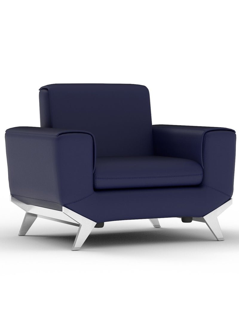 Mahmayi SF165-1 PU Leatherette Single Seater Sofa - Modern Executive Sofa, Office Lounge Seater With Stainless Steel Legs and High Density Foam - Blue
