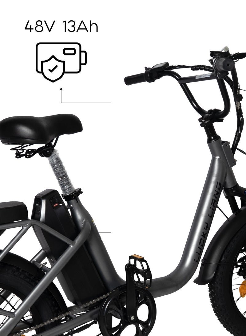 Lucky Liang U03 Electric Bike for Adults – 500W (750W Max) Motor, 48V 13Ah Battery, 45KM/H Speed, 35–45KM Range, 20×3.0" Off-Road Tires, Carbon Steel Frame - Image 3