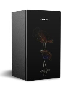 NIKAI 140L Gross / 90L Net, Single Door Refrigerator With Glass Finish, 2L Bottle Holder, Glass Shelves, Separate Chiller Compartment, Ideal Mini Fridge For Home, Kitchen, Bedroom, Office And Bar 282 kW NRF140G Black