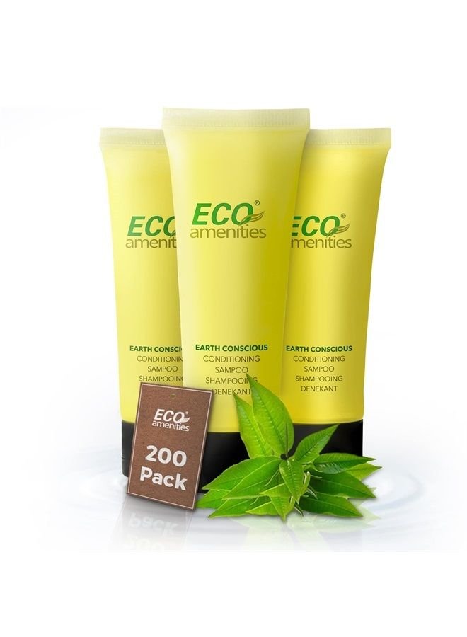ECO Amenities Conditioning Shampoo, 200 PACK, Mini Size 1 Ounce - Travel Size Shampoo and Conditioner Sets, Mini Shampoo & Conditioner Sets - 2 in 1 Shampoo & Conditioner, Green Tea Scent