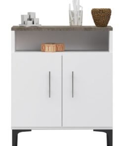 Mahmayi Stylish Multifunctional Medium Height Cabinet with 2 Drawer, 2 Shelf Storage Ideal for Living Room, Kitchen, Bedroom - Dark Grey Chicago Concrete and Premium White