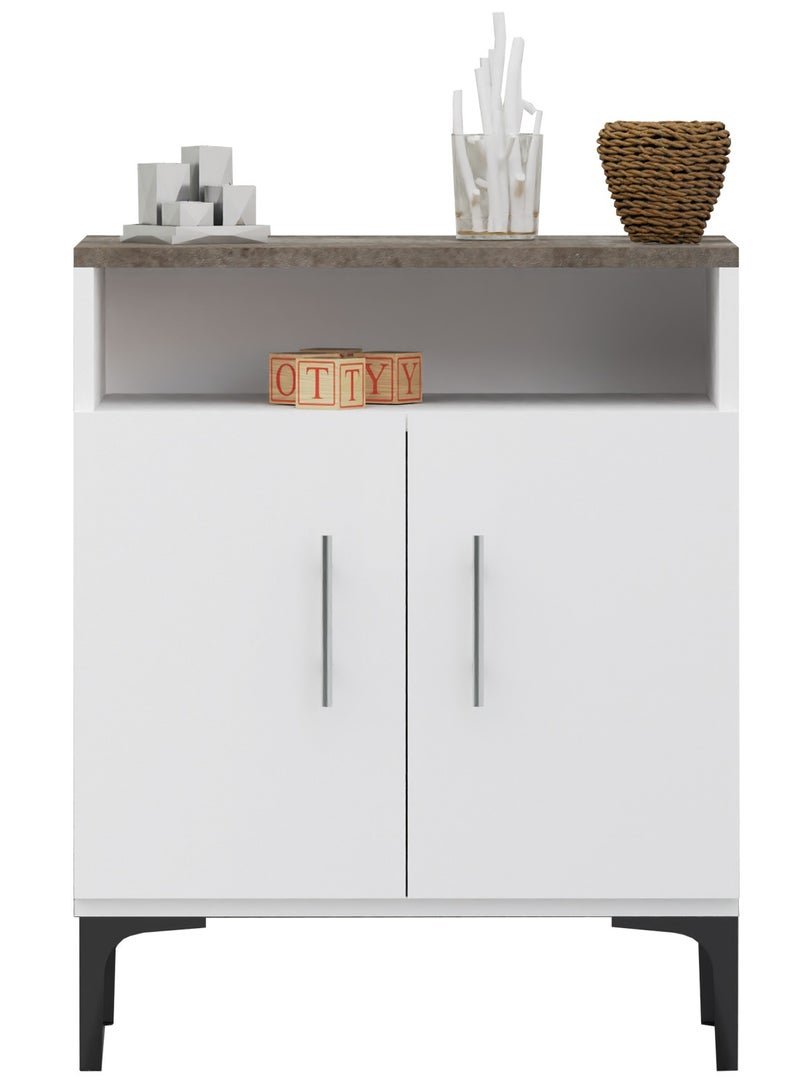 Mahmayi Stylish Multifunctional Medium Height Cabinet with 2 Drawer, 2 Shelf Storage Ideal for Living Room, Kitchen, Bedroom - Dark Grey Chicago Concrete and Premium White