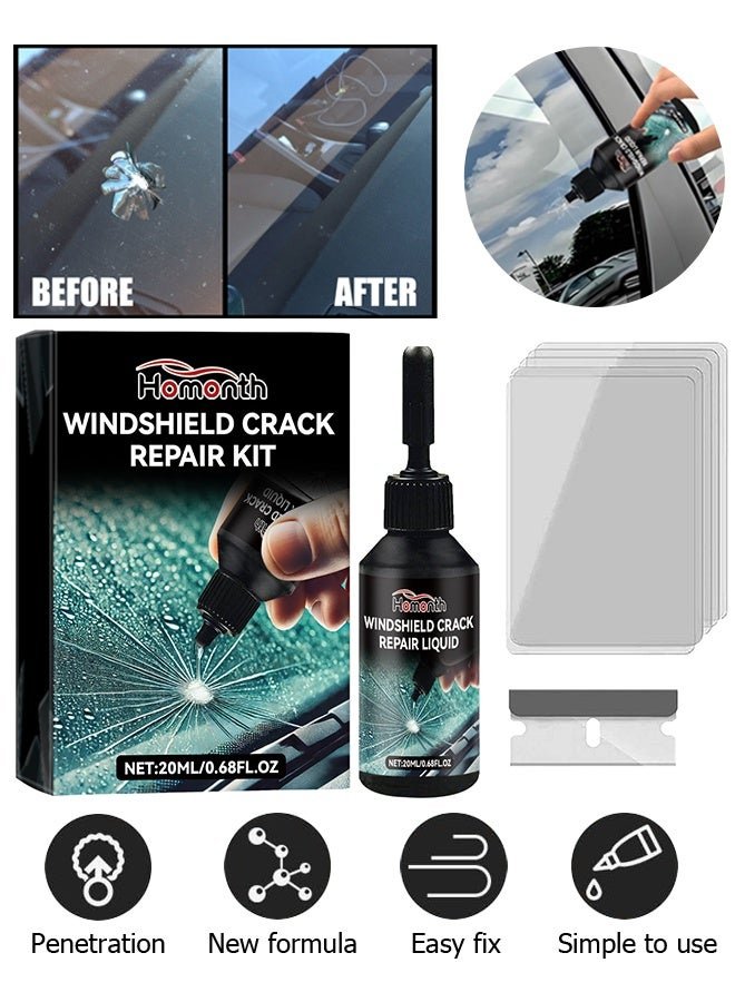Homonth Windshield Repair kit - DIY Glass Cracked Repair Kits - For Glass Crack Repair Adhesive - Windshield Chip Repair Kit - Cracks Gone Glass Repair Fluid Quick Fix - 20ML