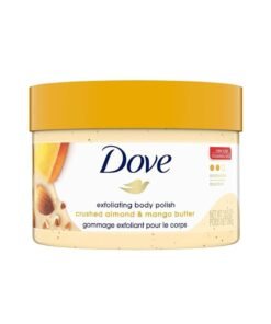 Dove Exfoliating Body Polish Scrub for Dry Skin with Crushed Almond and Mango Butter, Gently Exfoliates and Moisturizes to Reveal Instantly Soft, Smooth & Healthy Skin, Naturally Derived Ingredients, Sulfate-Free, Fruity Scent, 298g