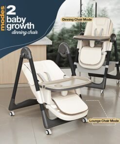 BAYBEE 3 In 1 Baby Feeding High Chair With 8 Height Adjustable, Footrest, Tray, 160 Degree Recline, 5 Point Safety Belt And Wheels, 0 - 6 Years, White - Image 3
