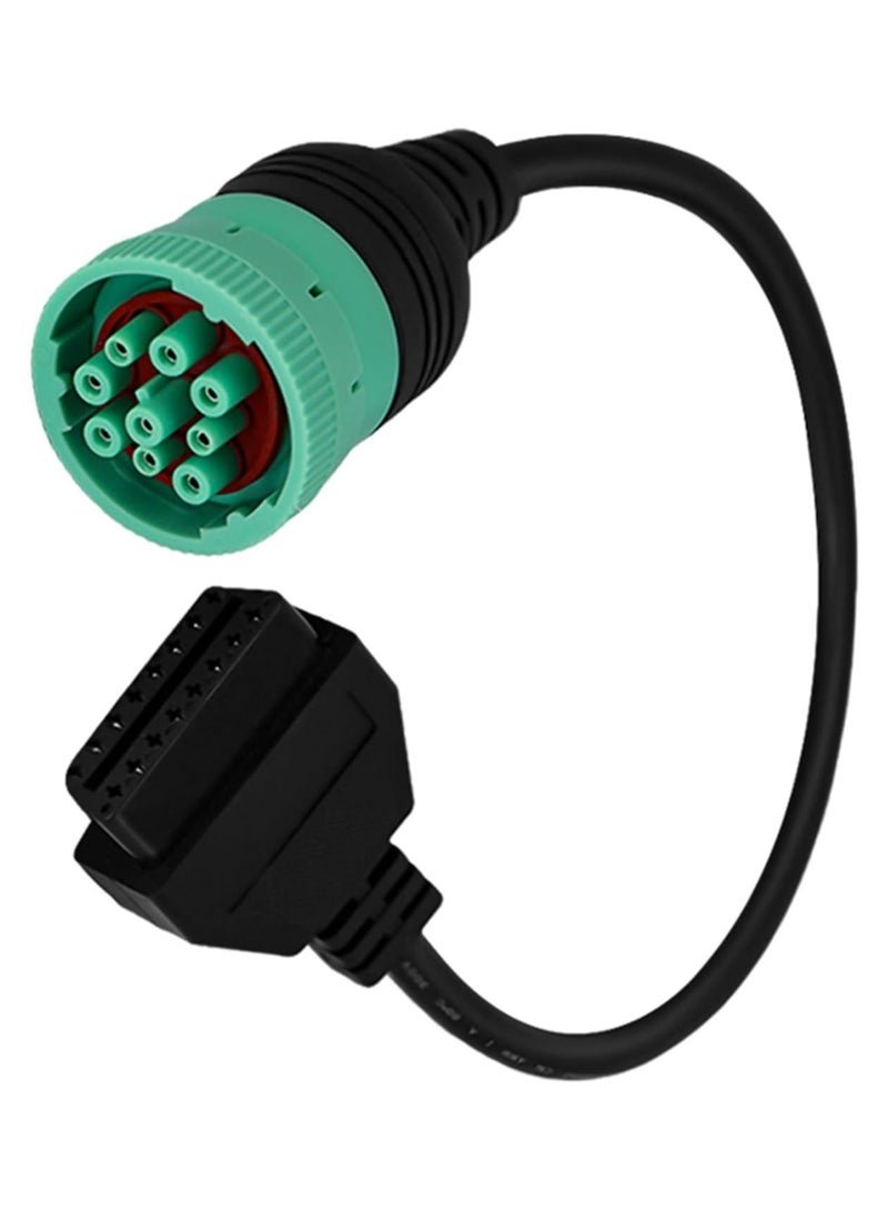 9 Pin to 16 Pin OBD2 Adapter Cable for Heavy Duty Trucks and Commercial Vehicles,Type 2 Green J1939 Diagnostic Connector Plug Work with Truck OBD Diagnostic Scanner Tool