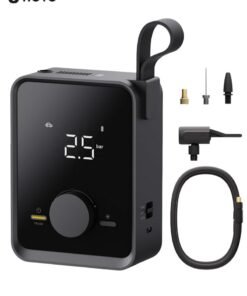HOTO Portable Electric Air Pump for Car, Bike & Ball – HOTO Inflatable Treasure PRO, 12V Cordless Tire Inflator with LED Display, 4 Preset Modes, Quick-Connect Hose, 2500mAh Rechargeable Battery, USB Charging – Black