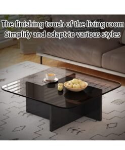 XiuWoo Tempered Glass Square Coffee Tables,Unique Modern Table,Clear Coffee Table,Mid-Century Modern Abstract End Table with Wooden Base for Living Room Home Office 70*70*36cm