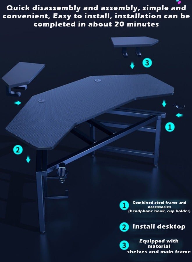 ZCM-HAPPY Aircraft Gaming Desk with Double-Sided Storage, Carbon Fiber Frame, Desktop Computer and Workbench Table 180 cm - Image 4