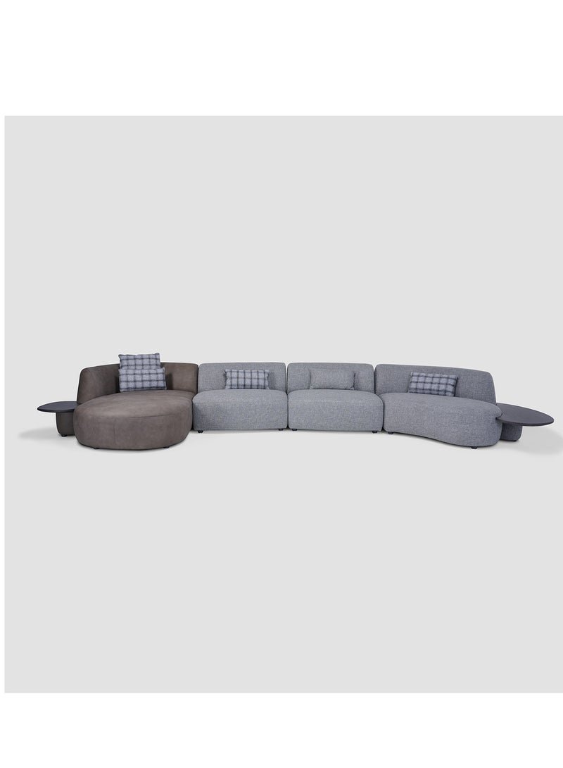 AL HUZAIFA FURNITURE Stellar Corner Sofa With Side Table, Upholstered In Fabric And Full Grain Leather