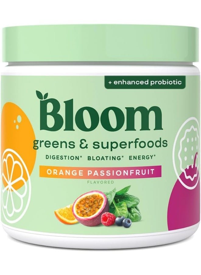 Bloom Nutrition Superfood Greens Powder, Digestive Enzymes with Probiotics and Prebiotics, Gut Health, Bloating Relief for Women, Chlorella, Juice Mix w/Beet Root Powder, 30 SVG, Orange Passionfruit