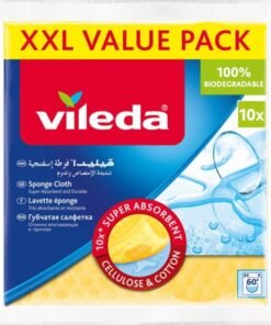 Vileda Sponge Cloth XXL Value Pack 10 Pcs 100% Natural Materials, Super Absorbent, Durable, 5 Pcs Assorted Color 18x20cm