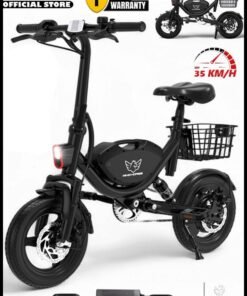 Wind Horse Foldable Electric Bike for Adults 500W Brushless Hub Motor, 35 KMH Max Speed, 19-35 KM Range with 36V 8AH Battery, 14 Inches Tires with Dual Suspension and Disc Brakes, Lightweight Carbon Alloy Frame, Urban Commuter E-Bike with Basket for Easy Storage and Transport