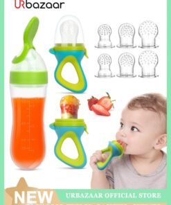 URbazaar Baby Food Feeder, 2 Pack Baby Fruit Feeder Pacifier Fresh Food Feeder with 3 Sizes Silicone Pouches,1 Baby Feeding Spoons for Toddlers Infant