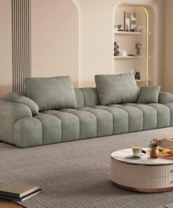 Comfynest Extra Long Modern Wood Framed Sofa With Standard Seat Size And Foam Filling - Anti Cat Scratch Fabric 240 X 96 X 65 Cm Light Gray