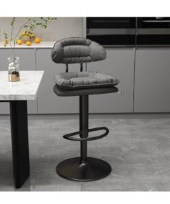 Bar Stools Adjustable Armless Swivel PU Leather Barstools , Metal Counter Height Stools, Kitchen Island Breakfast Bar Chairs（Black)