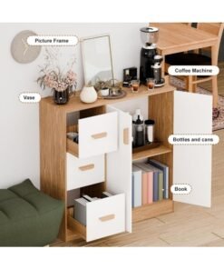 Alternative view of Alissa Modern Wood Storage Cabinet with 3 Drawers & 2 Doors – Flat Base Sideboard with Wooden Handles for Living Room & Bedroom