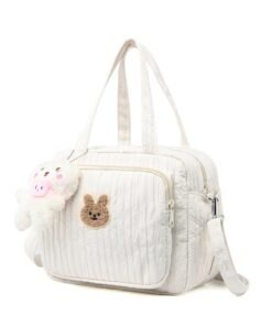 DOOKOO Diaper Bag Tote for Baby Girl Mommy Bag Quilted Cotton Baby Diaper Bag Travel Diaper Multifunction Maternity Bag Travel Storage Bag Diaper Tote Bag without Doll