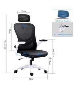 Ergonomic Office Chair, Computer Gaming Chair with Mesh Lumbar and Armrests Support, Height Adjustable Desk Swivel Seat with Wheels for Home Office Desk Study Working Gaming (V3 White)