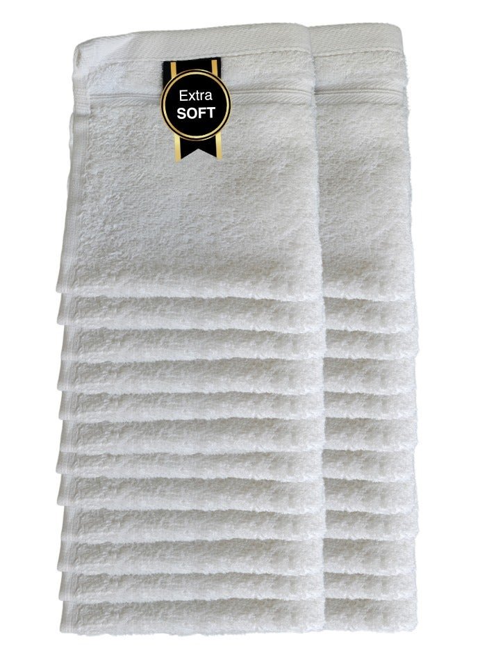 Pearl Coast 24 Pieces Luxury Face Towel Set 30x30cm 630 GSM Premium Cotton Ultra Soft and Highly Absorbent Expertly Woven for Durability Hotel And Spa Quality Towels White