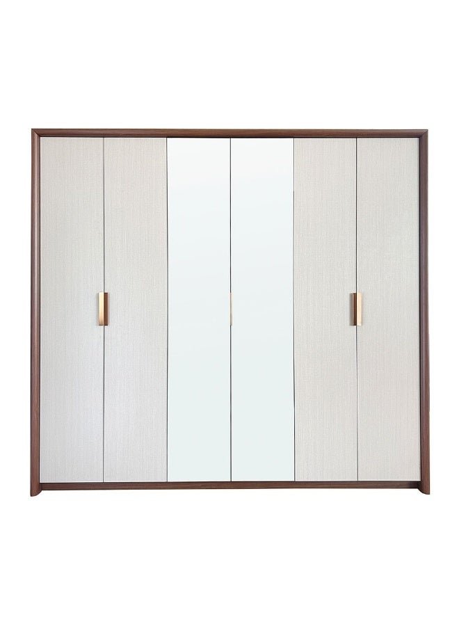 DANUBE HOME Terakkai 6 Door Swing Door Wardrobe with 2 Mirrors - Stylish Walnut/Beige/Bronze Finish, Engineered Wood, Spacious Storage Solution for Your Bedroom