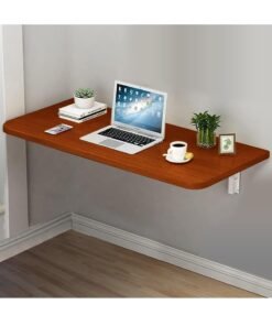 VITION Computer Wall Mount Stand Folding Wall-Mounted Drop-Leaf Table, Metal Folding Shelf Bench Table Bracket (40 x 80cm) Brown
