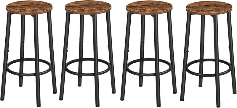 HOOBRO Bar Stools, Set of 4 Bar Chairs, Kitchen Round Height Stools with Footrest, Breakfast Bar Stools, Sturdy Steel Frame, for Dining Room, Kitchen, Party, Easy Assembly, Rustic Brown BF03BYP401N1