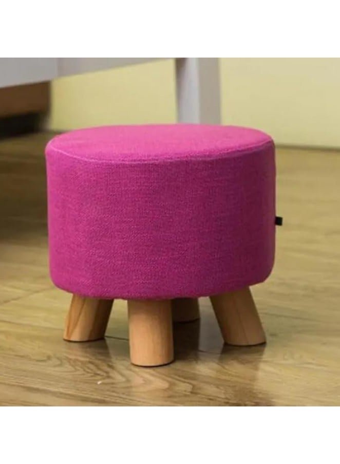 LINGWEI Round Foot Stool with Non Skid Wooden Legs Modern Linen Pouffe Chair with Removable Cover