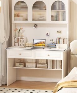 keke Modern Multifunctional Computer Table Home Office Writing Workstation with Drawers Glass Door & Storage Shelves 120 CM