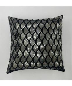 DANUBE HOME Gleam Cotton Duck Cushion Decorative Sofa Throw Pillow Covers Luxury Style Cushion Case Pillow With Sequence Work 4 Mm Dia Sequins Black 45X45Cm