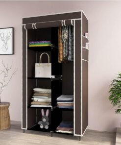 GTC ® 4+2 Layer Collapsible Wardrobe for Clothes with 6 shelves, 2 side Pocket and 2 Hanger (Non Woven Febric and Metal Rod, (Brown,7700-1)