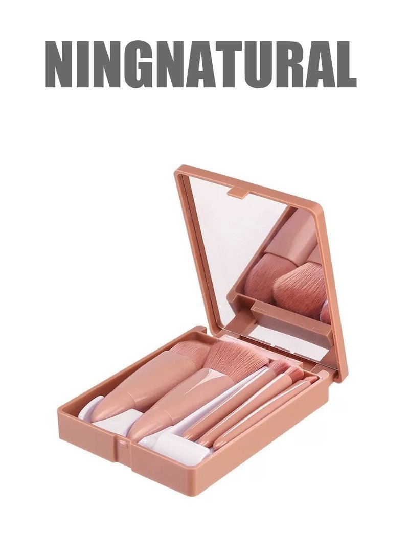ningnatural Travel Makeup Brush Set 5pcs Professional Mini Cosmetic Brushes Kit with Case and Mirror